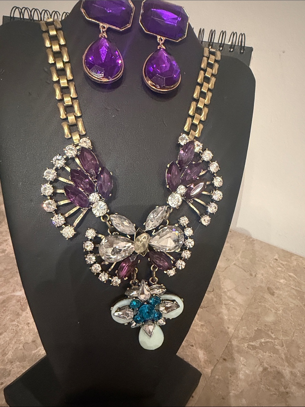 earrings and necklace